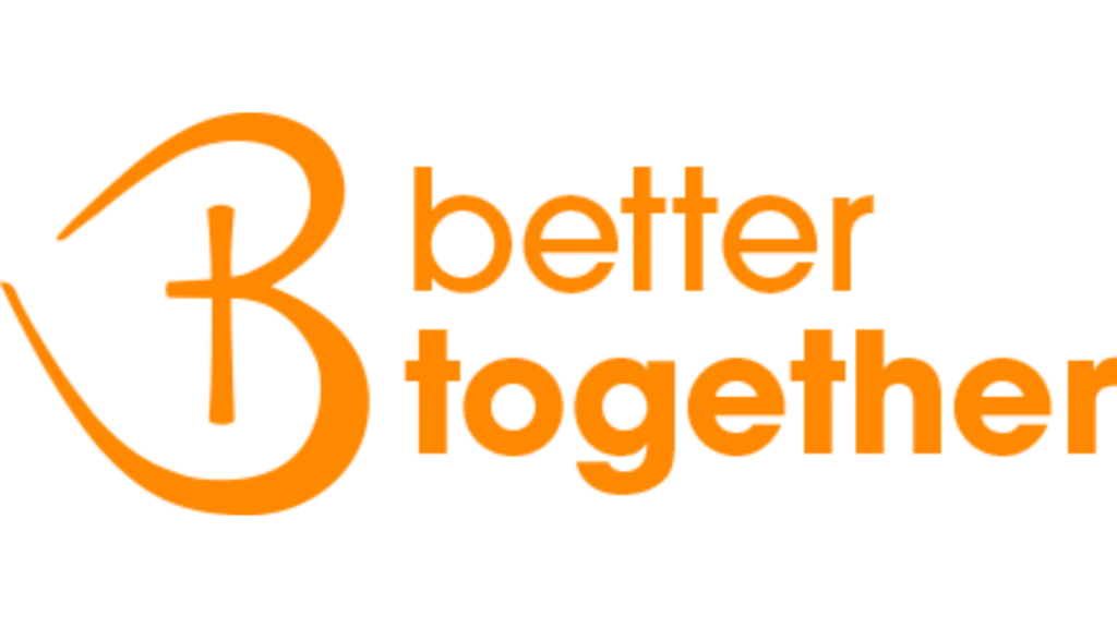 Better Together logo featuring a stylized letter "B" and the words "better together" in orange, symbolizing community support and collaboration.