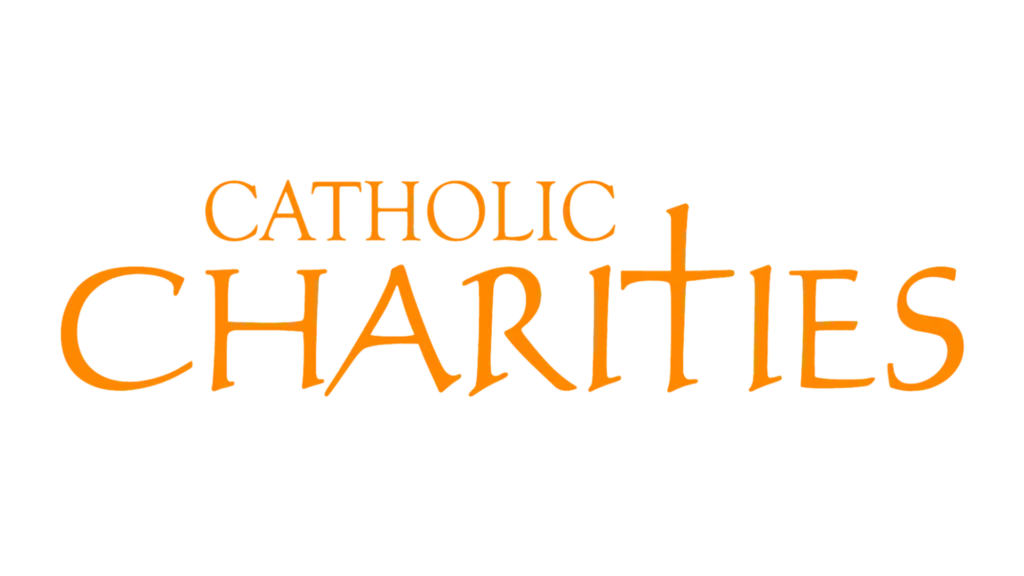 Catholic Charities logo in orange, representing community support and partnership with Jacksonville Bedding for local initiatives.