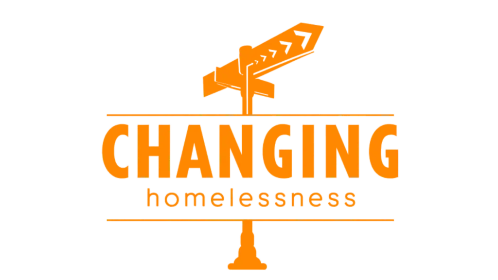 Logo of Changing Homelessness, featuring bold orange text and a graphic element, symbolizing community support and initiatives to combat homelessness in Jacksonville.