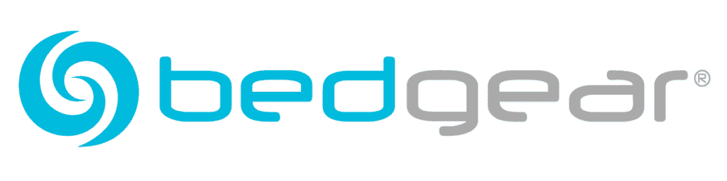 Bedgear logo featuring a blue swirl and the brand name in gray, representing quality bedding products available at Jacksonville Bedding.