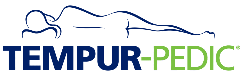 TEMPUR-PEDIC logo featuring a silhouette of a person lying down, emphasizing comfort and sleep quality.
